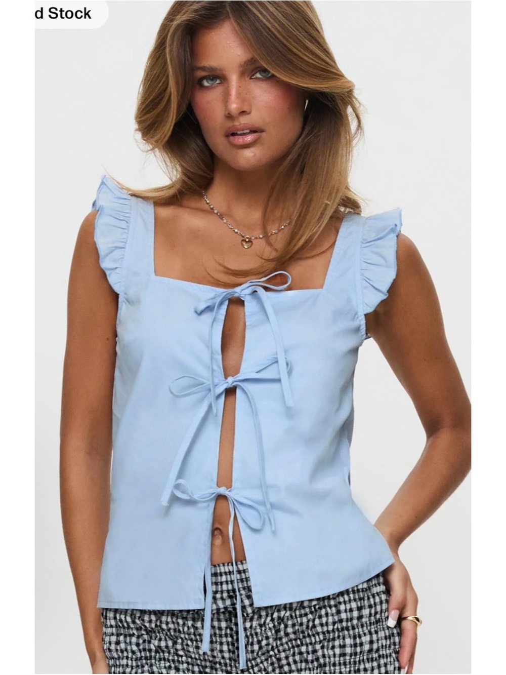 Light Blue Ruffle Tie-Front Women's Top